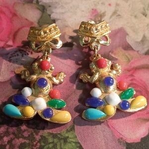 ❤️Rare Vintage CASTLECLIFF FROG CABACHON DANGLE SCREW BACK EARRINGS Signed 2"